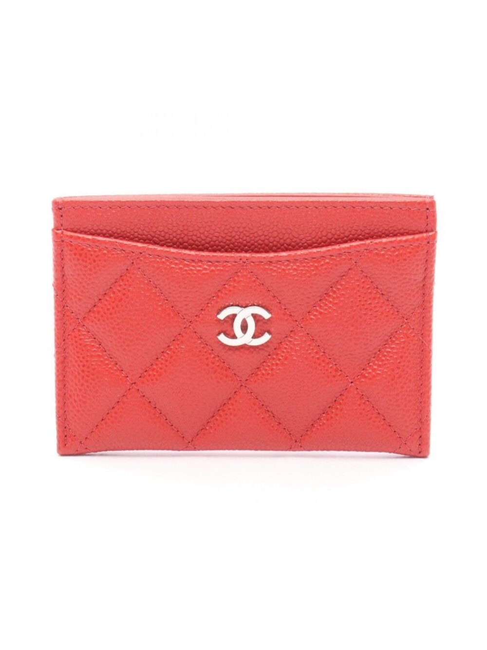 Chanel Card Case Quilted Red Calf